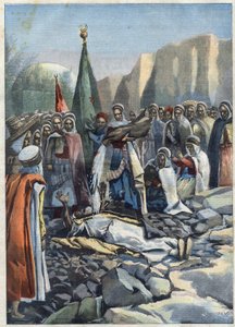 Algerian dry: a marabout lies on the ground and asks Allah for rain, in 
