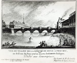An attempt to walk across the Seine, 1784 by French School
