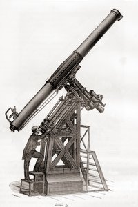 An equatorial telescope in the Paris Observatory, France in the 19th century, from Les Merveilles de la Science, published c.1870 by French School