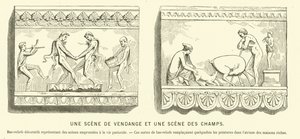 Ancient Roman bas-reliefs depicting a grape harvest and a scene in the fields by French School