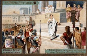 Ancient Rome: Triumphator to the Capitol to make offerings to Jupiter - Chromolithography Liébig, c.1900