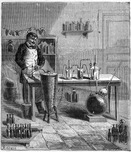 Apparatus by Eugene Soubeyran (1797-1858) for the preparation of baking soda - Engraving in 