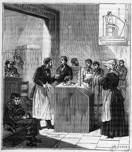 Apparatus used in hospitals in Paris at the end of the 19th century for the war of scabies by sulfur - Engraving in Sciences brought to the graces of all - physics and chemistry by Alexis Clerc - End 19th century - Private collection by French School