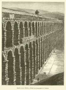 Roman aqueduct in Merida (engraving) by French School