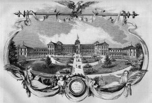 Architecture: Facade of the Hospital Known as Imperial Asylum of Vincennes for Convalescent Workers Inaugurated in 1857. Today Called the National Hospital of Saint Maurice, Saint Maurice (94). Engraving in Le Monde Illustré n°20 of 29 August 1