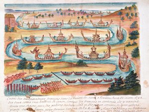 Arrival of the French Ambassadors to Siam, from an account of the Jesuits in Siam, 1688 by French School