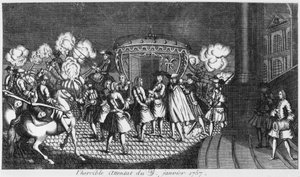 Assassination attempt on King Louis XV by Robert Francois Damiens on 5th January 1757 by French School