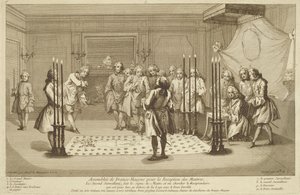 Assembly of Free Masons before the Initiation of a Master, from The Ceremonies of Religion and Custom, c.1733 by French School