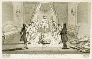 Assembly of Free Masons for the Initiation of a Master, from The Ceremonies of Religion and Custom, c.1733 by French School