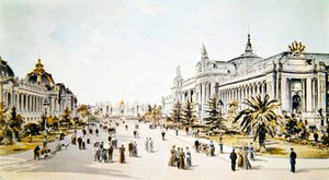 Avenue Nicholas II showing the Grand Palais and the Petit Palais during the Exposition Universelle in Paris, illustration from 