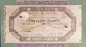 Banknote for 500 francs from the 24th Germinal of the Year XI, 1806