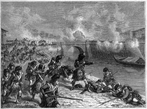 Battle of Toulouse: last battle between the British and Spanish forces under Wellington against the French 1814 - Battle of Toulouse 10 April 1814 between the troops of the imperial army commanded by Marshal Soult and the troops of the Anglo-Hispano-Portug by French School