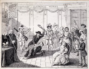 Beaumarchais Whipping in Saint Lazare - Scene of Fustigation by Beaumarchais, Holding in Hand the Brochure of the Folle Journee - from ap. Painting of the Comedie Francaise