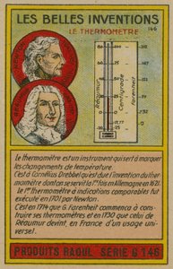 Beautiful inventions card, thermometer by French School