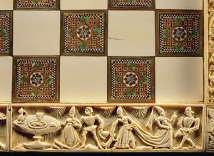 Border of a chessboard depicting courtly life, 1415 by French School