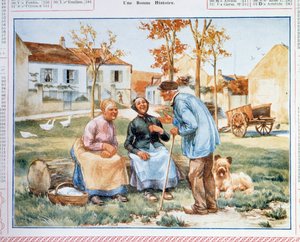 Calendar of Posts and Telecommunications representing three peasants discussing. 20th century by French School