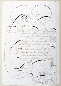 Calligraphy: Letter of accounts calligraphed around 1678 by Francois de Bruyn. Historical Library of the City of Paris
