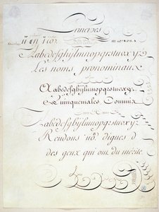 Calligraphy: Manuscript piece representing the principle of three French writings, towards the end of the 18th century by Andre Tardieu