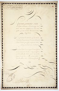 Calligraphy: Reception piece dated 1737 by Andre Francois Roland