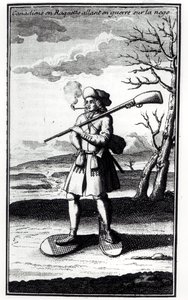 Canadian with snowshoes going to war on the snow, from Histoire de l