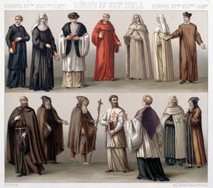 Canons of the Holy Sepulchre in Poland. Top: 17th and 18th century costumes. Bottom: costumes from the old period