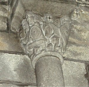 Capital depicting local knights fighting Moors by French School