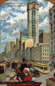 Car Traffic in Broadway, Main Street of New York (19th century Chromolithography)