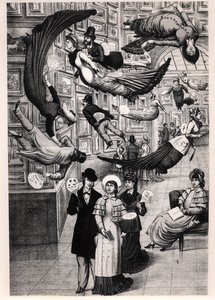 Caricature of visitors to the Paris Salon of 1880 by French School