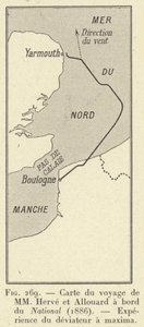 Map of the Journey of MM Herve and Allouard aboard the National (1886), Experiment of the Maxima Deflector by French School