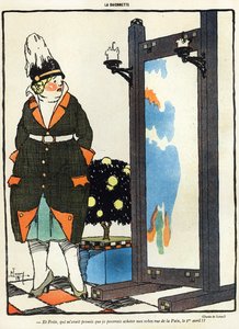 Cartoon depicting a German lady disappointed at not being able to buy her new clothes in Paris in the rue de la Paix, from the April Fools Day edition of La Baionette magazine, 29 March 1917 by French School