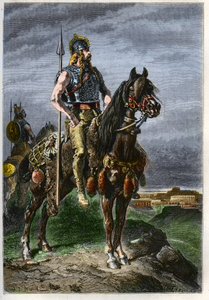 Cavalier Gaulois - Gauls on horseback in the ancient Roman Empire - engraving from L