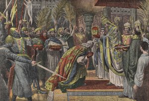 Charlemagne Crowned by Pope Leo III in Le Pelerin by French School