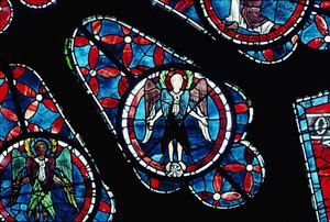 Cherubim on wheel, detail (north rose window) by French School