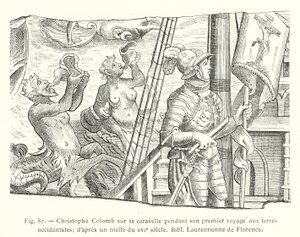 Christopher Columbus on His Caravel During His First Voyage to the Western Lands; After a Niello from the 16th Century, Laurentian Library of Florence by French School