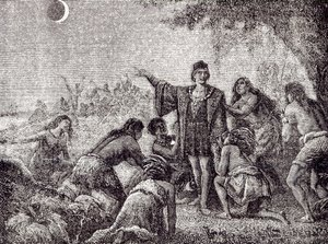 Christopher Columbus predicting the eclipse of the moon to the inhabitants of Jamaica in 1504