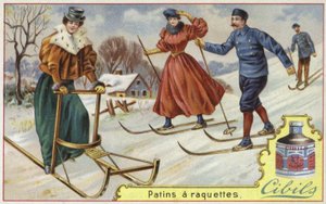 Cibils card featuring skiing and sledging by French School