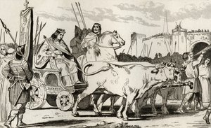 Clovis III in a Chariot Pulled by Oxen, with Pepin II of Herstal Riding Alongside Him from 