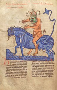 Satan Riding a Behemoth, from Liber Floridus by Lambert de Saint-Omer c.1120 by French School