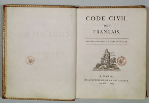 Code Civil, open at the titlepage by French School