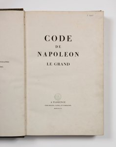 Code of Napoleon the Great, open at the titlepage, published Florence, Molini, Landi et Cie, 1809 by French School