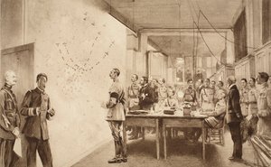 Commandant and Staff of the French Department of Aviation Marking the Progress of a Gotha Raid on Paris, 1914-19 by French School