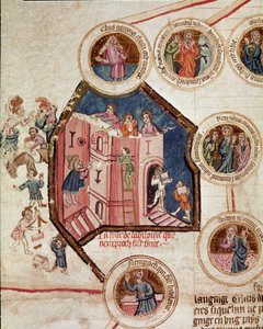 Construction site of the Tower of Babel in Babylon Page taken from the manuscript Genealogy de la Bible of the French school. 14th century Cremone, biblioteca governativa by French School