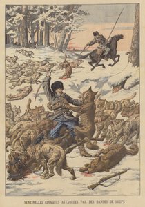 Cossack sentries attacked by packs of wolves in Manchuria by French School