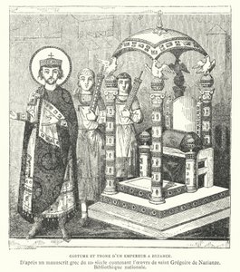 Costume and throne of a Byzantine emperor, 9th Century by French School