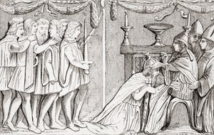 Crowning of Sigismund as Holy Roman Emperor by Pope Eugene IV in 1433, from "Universal History Ancient and Modern", published in Strasbourg c.1860 by French School