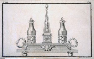 Cruet set on stand, from a pattern book of Neo-classical metalwork designs put together by Duhamel, c.1770s-80s