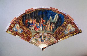 Damaged Vernis Martin-style Hand Fan Depicting Wedding of Nobility