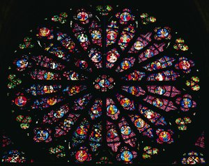 Death and Assumption of the Virgin and the Heavenly Choir, from the west rose window, c.1260 by French School