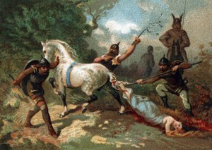 Death of Brunehaut ordered by Clotaire II. Chromolithography late 19th century