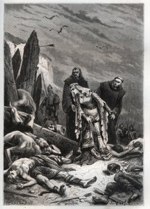 Death of King Harold II at the Battle of Hastings in 1066 - Edith Swannesha discovers the body of her husband by French School